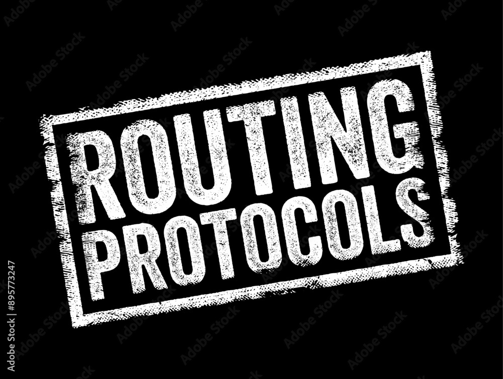 Aufkleber Routing Protocols are sets of rules that govern how routers communicate with each other to dynamically update and maintain routing tables, text concept stamp