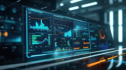 Obraz premium high-tech digital display showing a live, interactive budget matrix where financial variables can be adjusted in real-time, affecting projections and outcomes visually