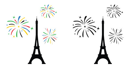 Eiffel tower with fireworks vector stock illustration