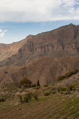 panoramic view of mountains in Tejeda area on Gran Canaria island, Canary Islands, Spain. National park volcanic nature. Aerial view of village in mountain landscape.