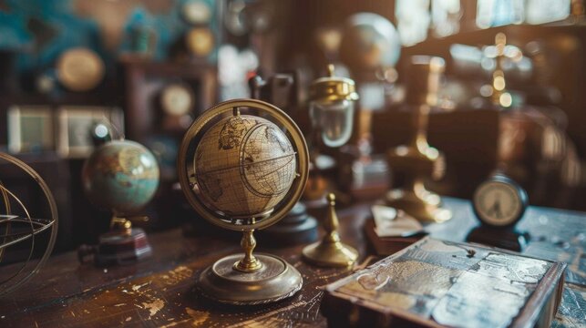 Vintage Globes and Antiques in Cozy Study