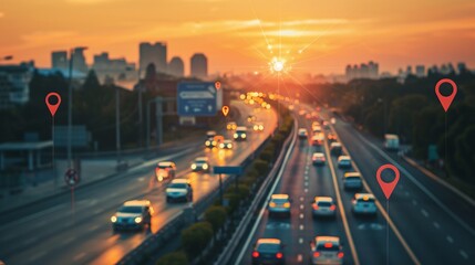 Automobile with gps tracking pulsing signal. A vehicle transmitting gps signal. Searching car location with gps tracker