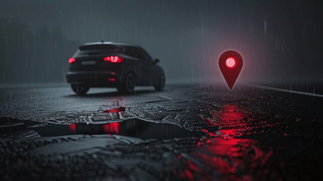 Automobile with gps tracking pulsing signal. A vehicle transmitting gps signal. Searching car location with gps tracker