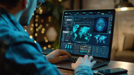 AI software generating images on a laptop, man navigating the advanced user interface