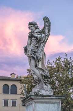Close up of one of the Bernini angel statues on the Ponte Sant Angelo in Rome, Italy.