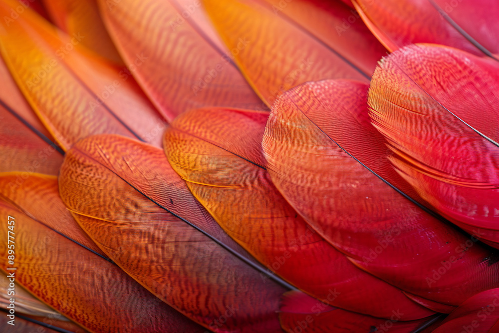 Poster close-up of the feathers on an american red lopez chicken, showing detailed patterns and textures in