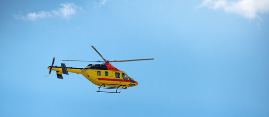 Air medical helicopter ambulance service in the sky