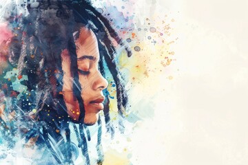 African American girl with dreadlocks, light background, watercolor style. Portrait of a Young black man
