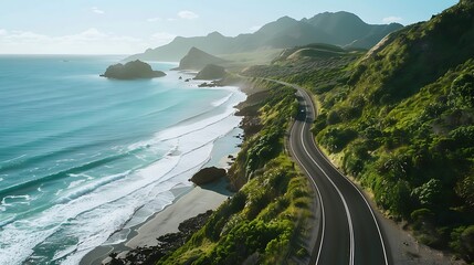 Coastal Road Winding Through Lush Landscape