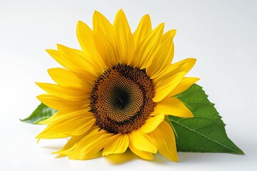 Obraz premium Close-up of a sunflower in full bloom against a white background.