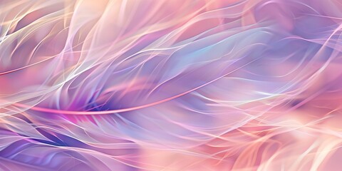 Obraz premium Abstract background with feathers and wavy lines in light pink and purple tones, smooth shapes, soft colors.