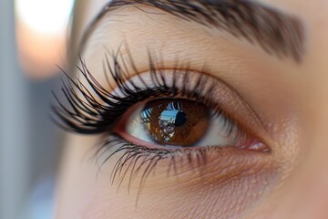 Fototapeta premium Close up of eye with eyelash extensions ,beauty salon treatment