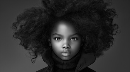 young child model with a captivating gaze looks directly at the camera.