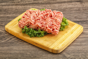 Raw pork minced meat over board