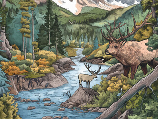 Panoramic view of a North American. Generative ai raster illustration.