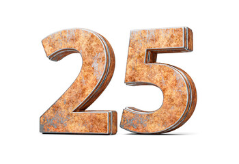 Number Twenty Five 25 Digit Made Of Old Rusty Iron Metal Texture On White Background 3d Illustration