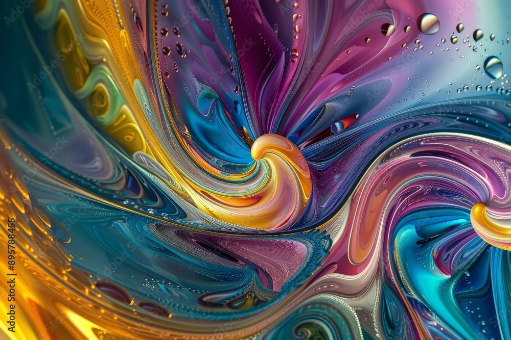 Poster A dynamic and vivid abstract liquid painting with colorful swirls and patterns, representing a fusion of vibrant colors and textures, creating an energetic visual impact.