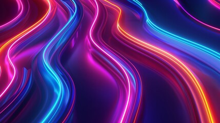 Fototapeta premium Abstract neon curved lines background with glowing light in the dark.