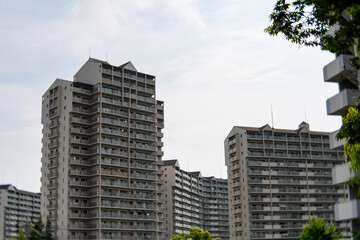 Apartment buildings in residential area in Sanda city, Hyogo prefecture, Japan