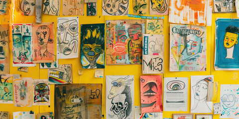 The Tangible Tide: An array of hand-drawn posters, hung on a vibrant yellow wall