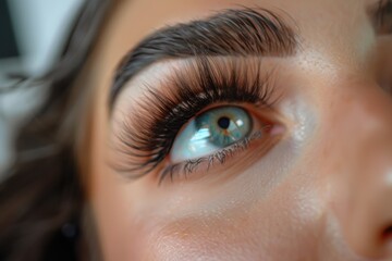 Fototapeta premium Close up of eye with eyelash extensions ,beauty salon treatment