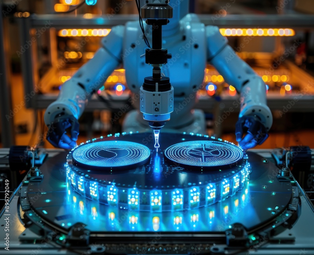 Poster robot arm assembling electronic components