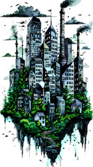 Minimalist Illustration of a Sustainable City Floating in the Clouds