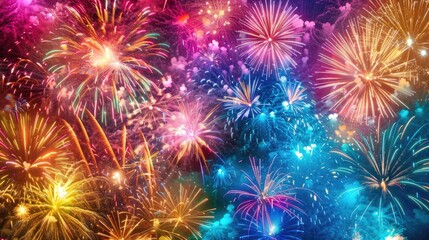 Fototapeta premium Colorful fireworks display on New Year s Eve