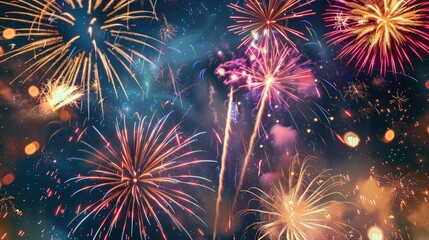 Fototapeta premium Vibrant fireworks illuminating the evening sky