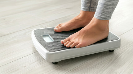 Fototapeta premium A person standing on the bathroom scale with their feet touching both sides