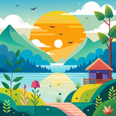 landscape with house and tree