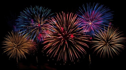 Vibrant fireworks bursting against a dark night sky