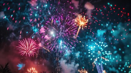 Fototapeta premium Vivid multi colored fireworks illuminating the nighttime sky
