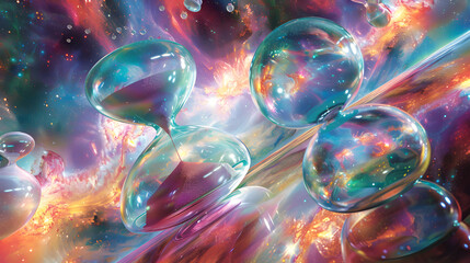 Giant Floating Hourglasses of Time: Oversized hourglasses float in the air, each filled with sands of shifting hues against a backdrop of cosmic gradients.


