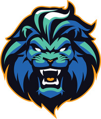 Stylized Blue Lion Head Logo with Aggressive Expression