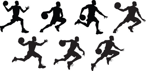 Male Basketball Player Silhouette Pack in Dynamic Poses