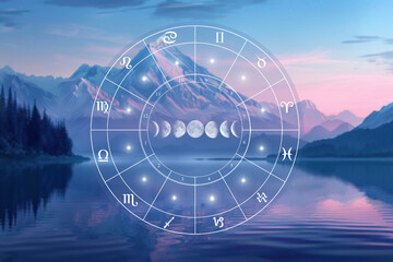 astrology and zodiac signs on the background of the landscape, horoscope calm and tranquility