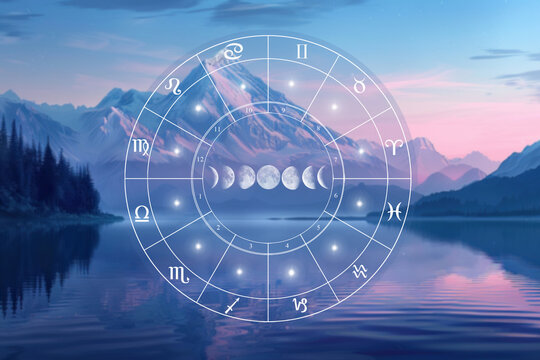 astrology and zodiac signs on the background of the landscape, horoscope calm and tranquility