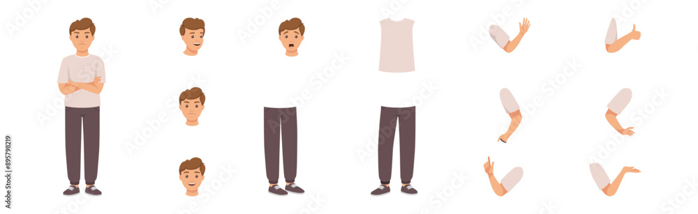 Aufkleber man character constructor with separated body parts vector set