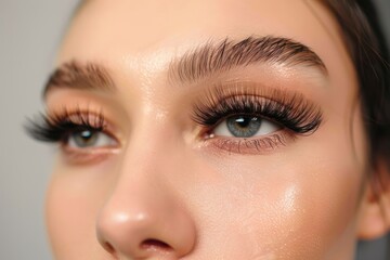 Obraz premium Stunning portrait of a beautiful woman with dramatic mega volume lash extensions...