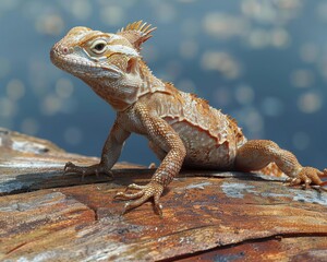 Fototapeta premium A Close-Up of a Lizard on a Wooden Log
