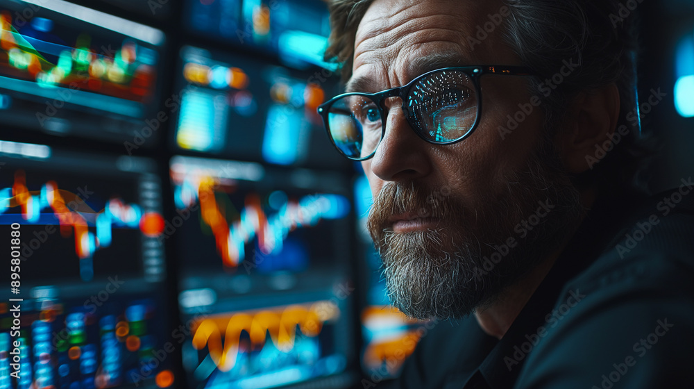 Poster group of investors and traders using advanced computer programs to research and predict market data
