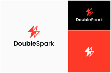 Double Spark Lightning Flash Bolt Electric Power Sparkle Magic Vector Logo Design Illustration