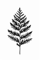 Black and white flat vector art of a cedar leaf, svg style, isolated on white background, simple vector art design 