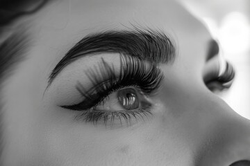 Fototapeta premium Close up of eye with eyelash extensions ,beauty salon treatment