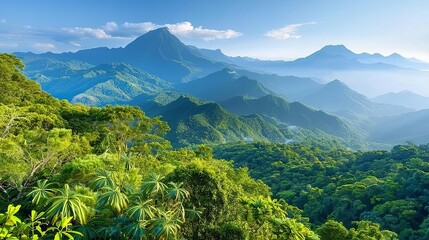 Majestic mountain range with a misty sunrise, lush valleys, and serene atmosphere, Majestic mountain range view, natural beauty