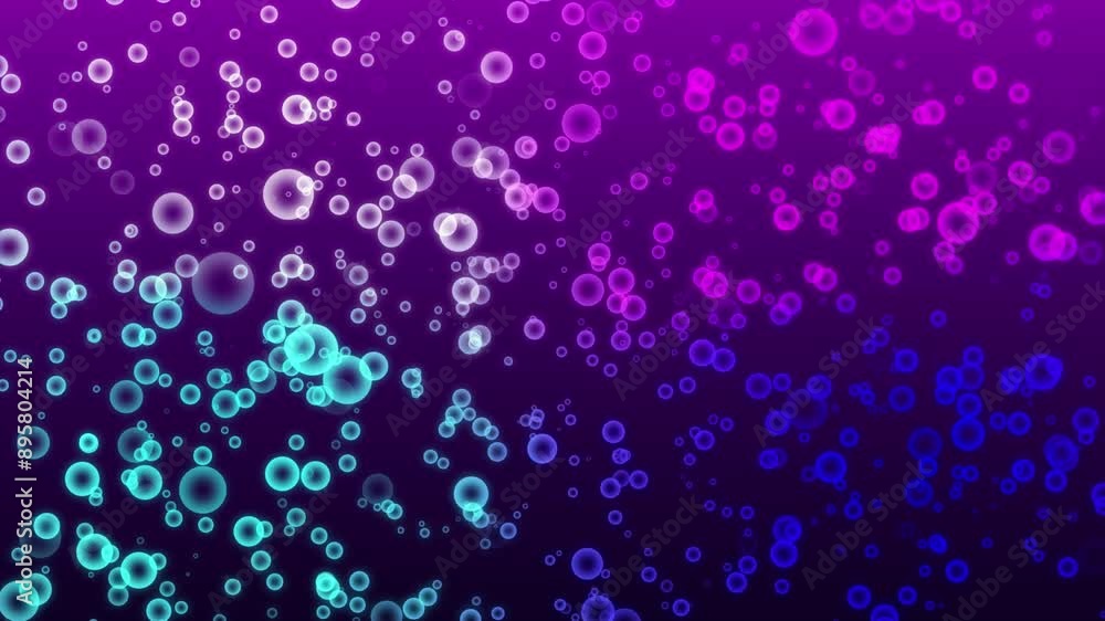 Poster a looping screensaver with colorful sparkling water bubbles floating smoothly on a shiny background.