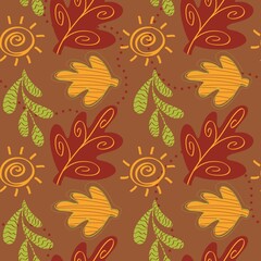 Cozy autumn and thanksgiving seamless pattern with falling leaves. perfect for fall backgrounds, wallpapers, and textiles. simple print in worm colours
