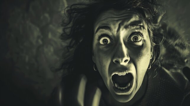 Frightened Woman Shrieking in Horror