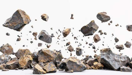 Falling Rocks Isolated on White Background